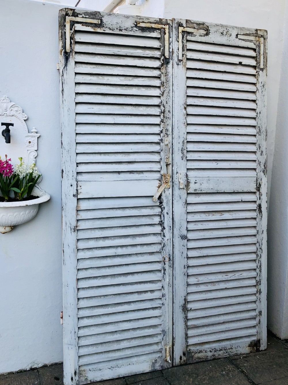 Antique French oak painted shutters 