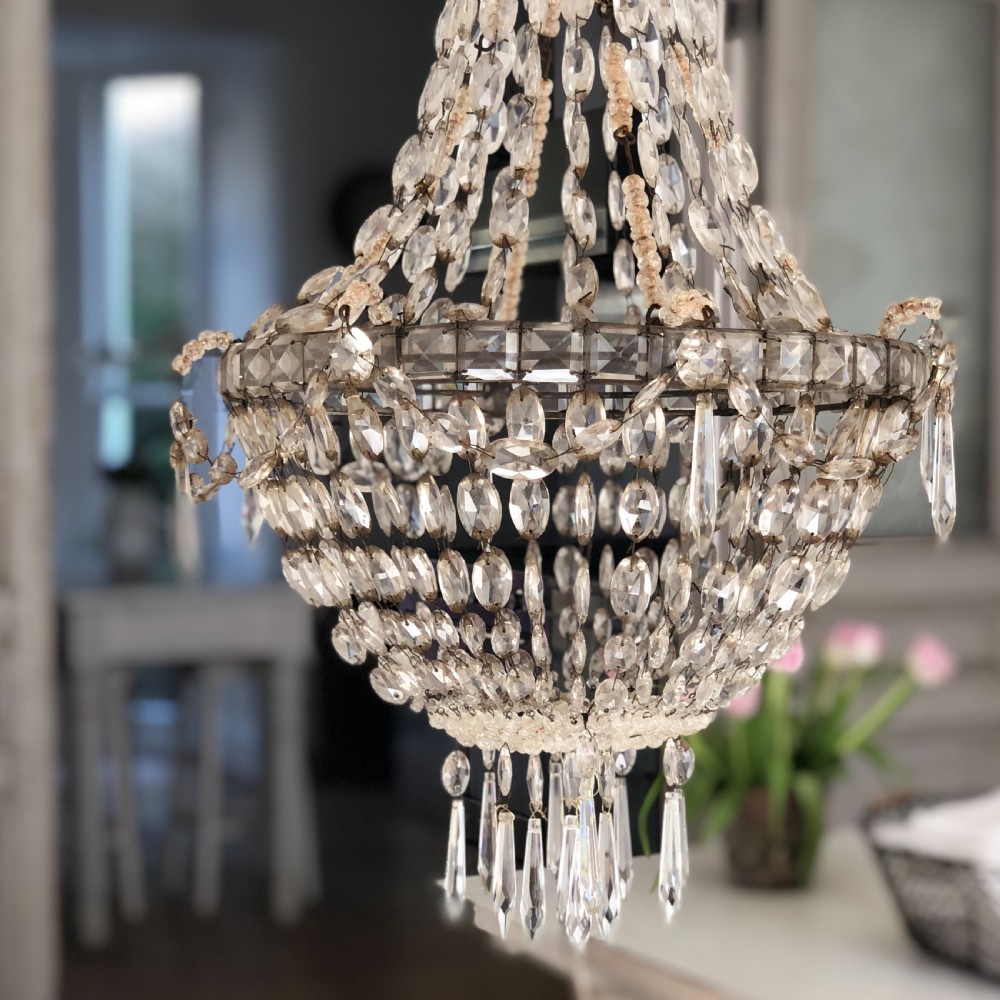 Large antique French crystal bag chandelier  View III
