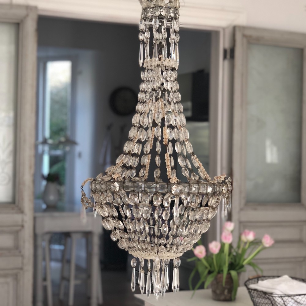 Large antique French crystal bag chandelier  View IV