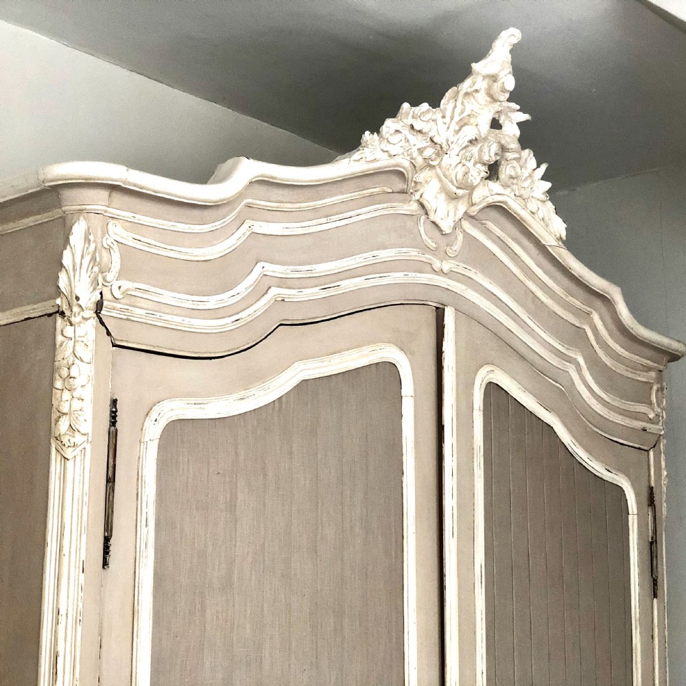 Antique French double Louis XV painted armoire  View V