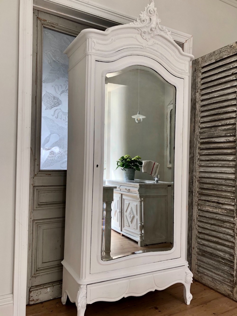 Antique French single armoire linen press