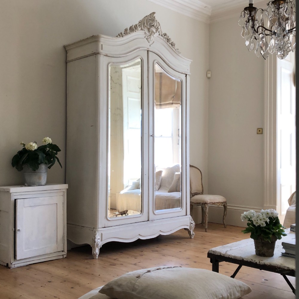 Large antique French Louis XV armoire wardrobe with hanging rail View II