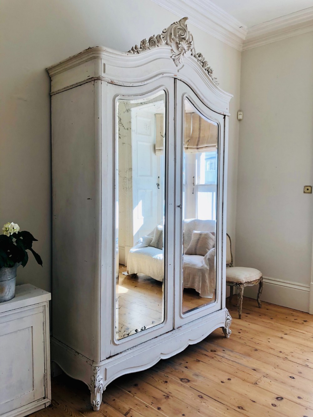 Large antique French Louis XV armoire wardrobe with hanging rail View VI