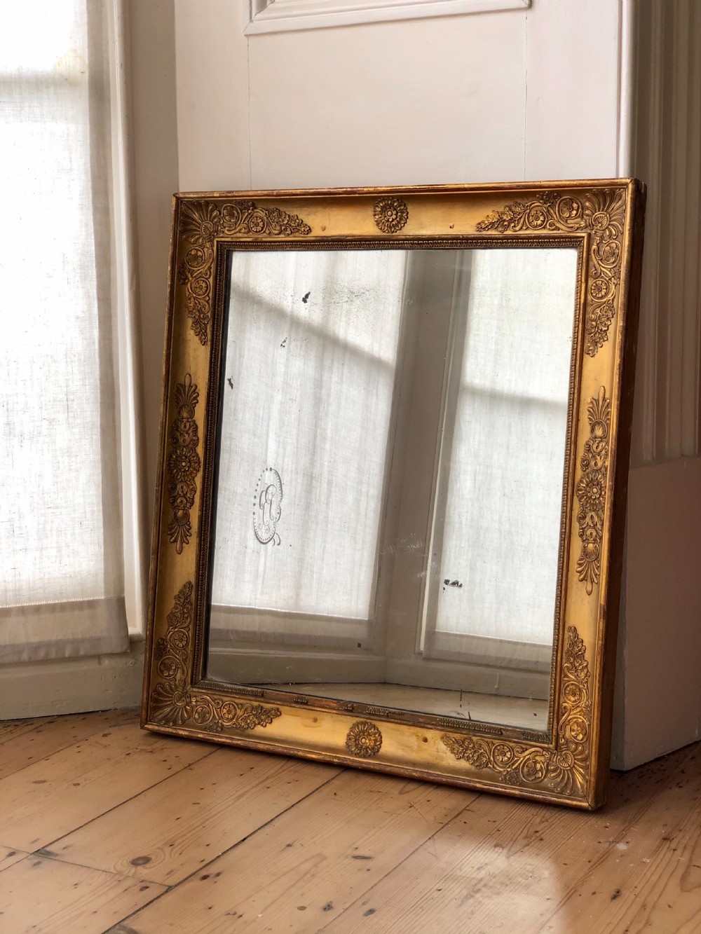 Antique French gilt Empire mirror c1815 mercury glass