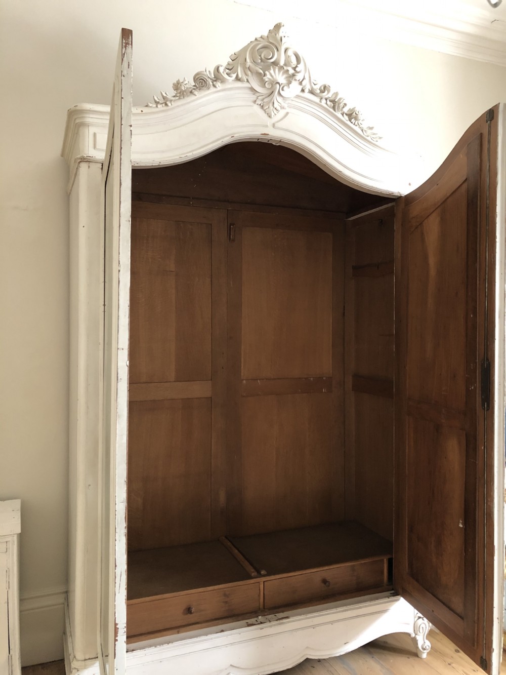 Large antique French Louis XV armoire wardrobe with hanging rail View IX