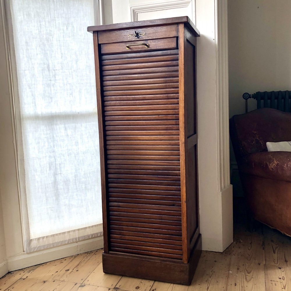 Antique French oak tambour filing cabinet 