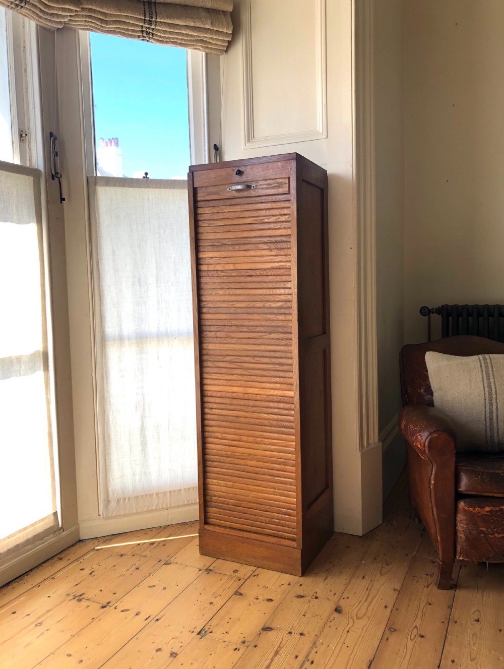 Antique French oak filing cabinet