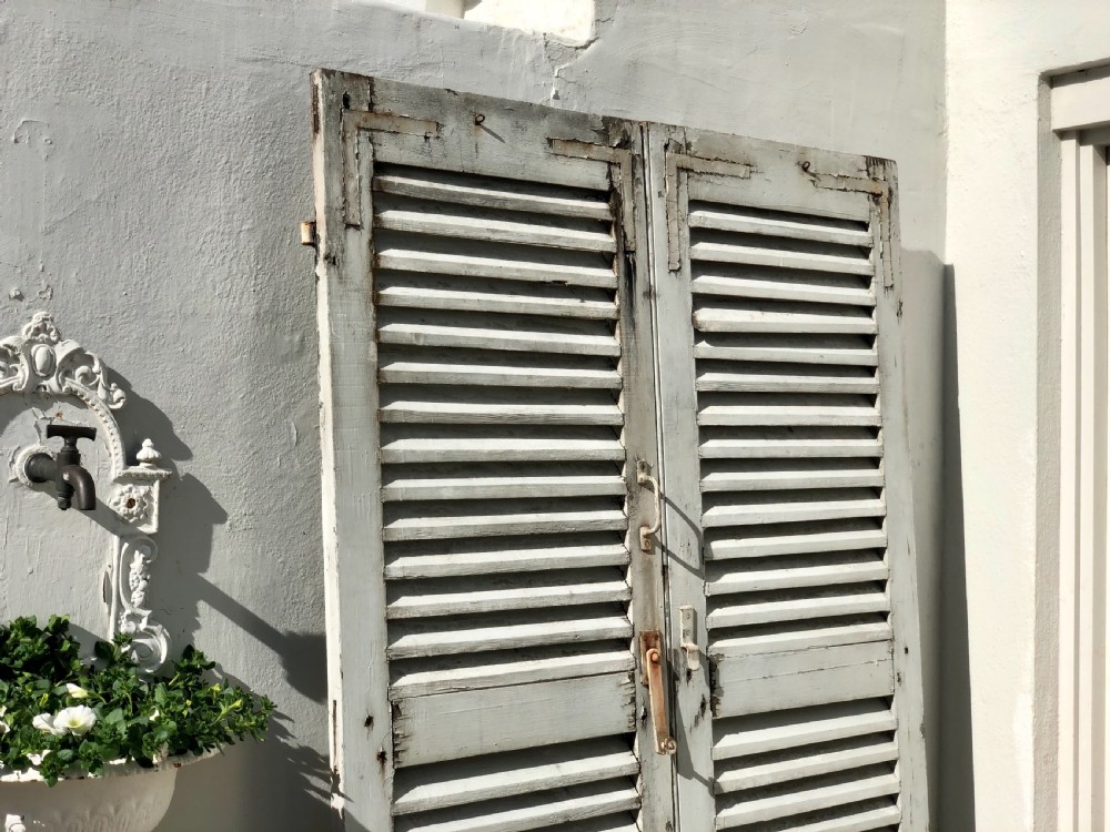 Antique French oak painted shutters  View II