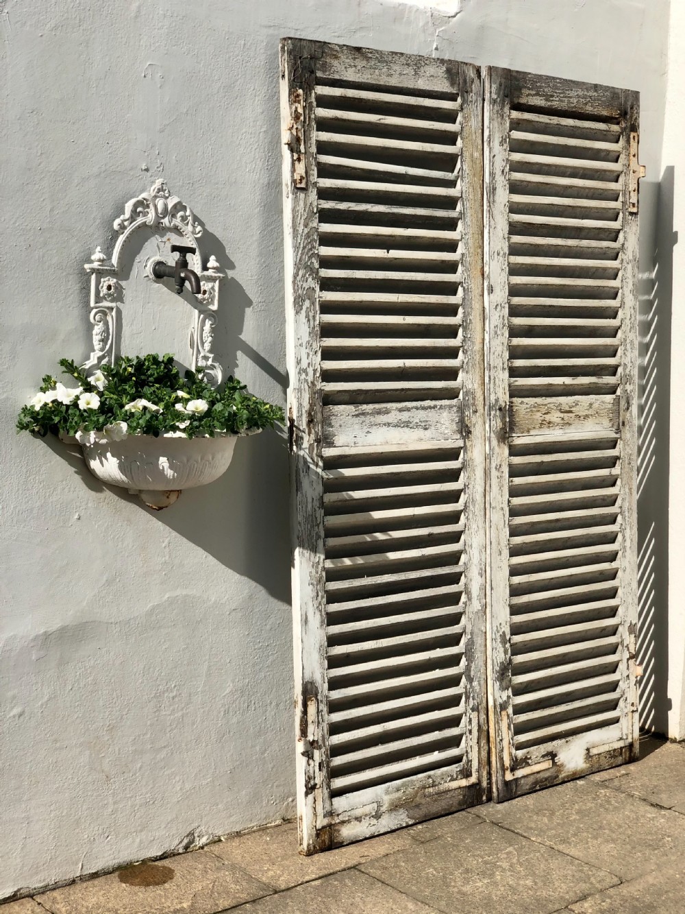 Antique French oak painted shutters  View III