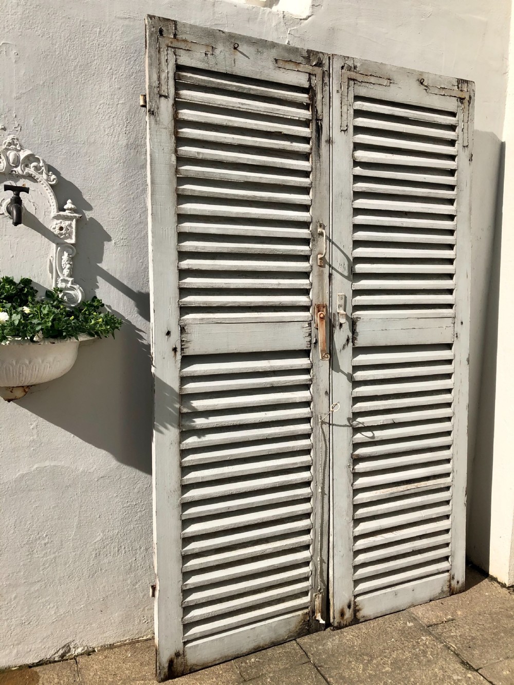 Antique French oak painted shutters  View V
