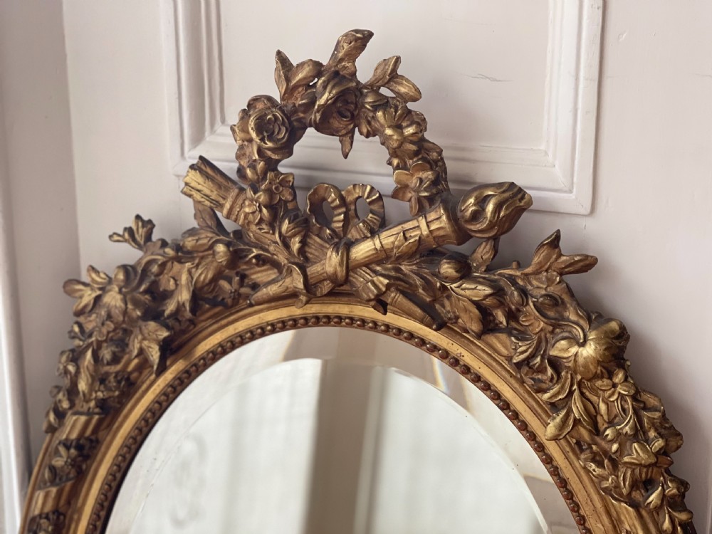 Antique French gilt oval mirror View II