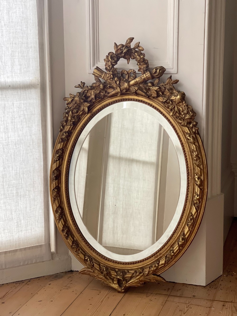 Antique French gilt oval mirror View III