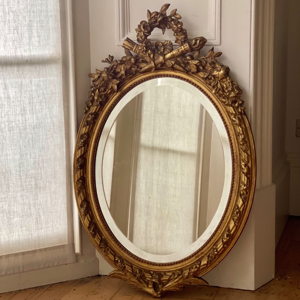 Antique French gilt oval mirror View IV