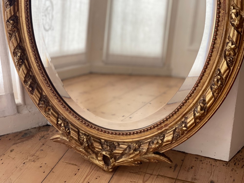Antique French gilt oval mirror View V