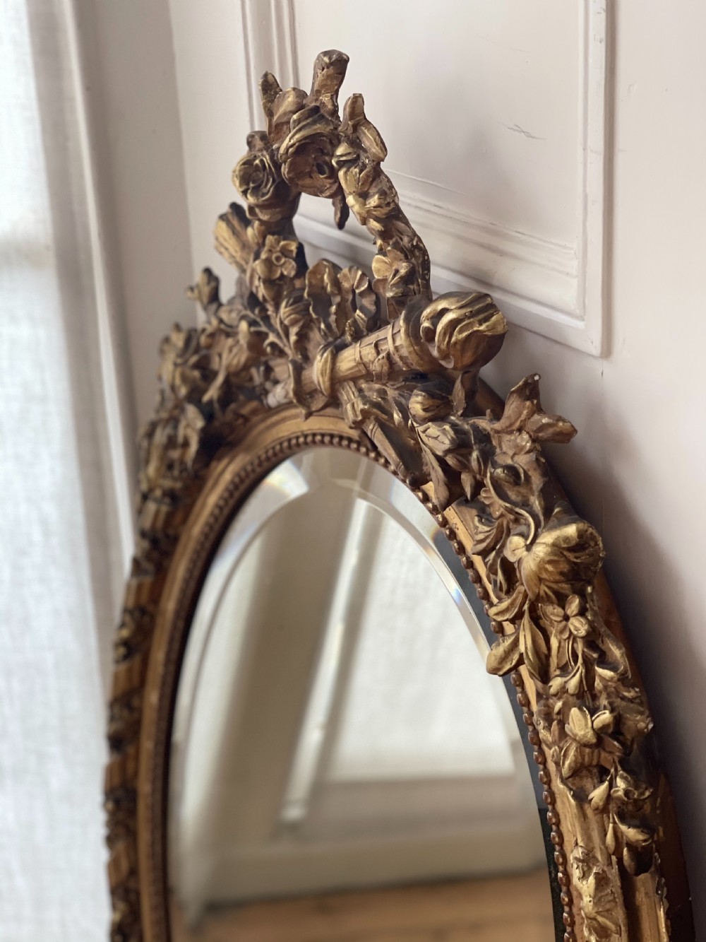 Antique French gilt oval mirror View VI