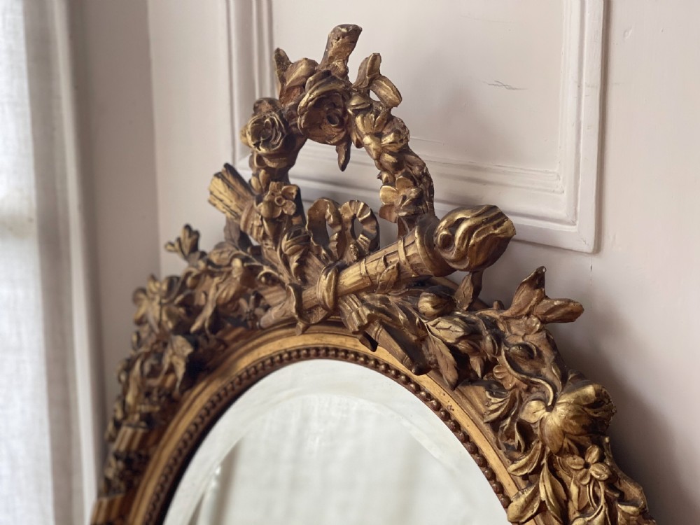 Antique French gilt oval mirror View VII