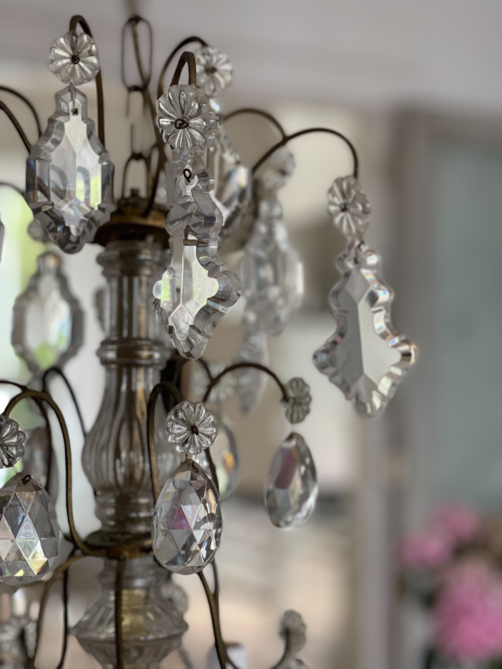 Antique French crystal 8 arm chandelier  View III