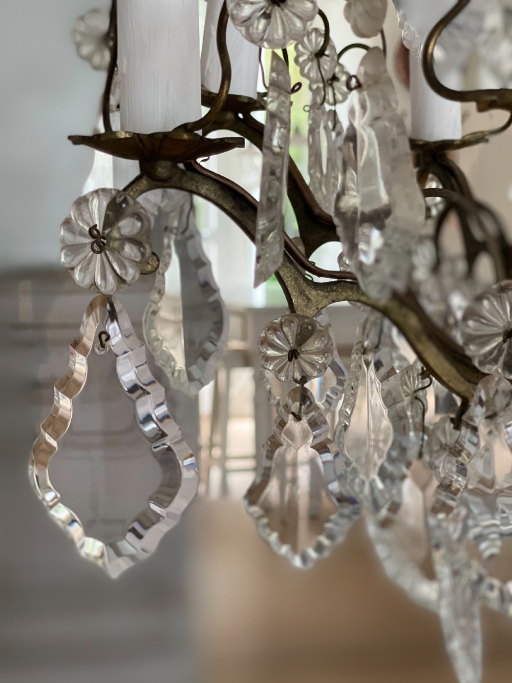 Large 19th century French 6 arm crystal chandelier  View III