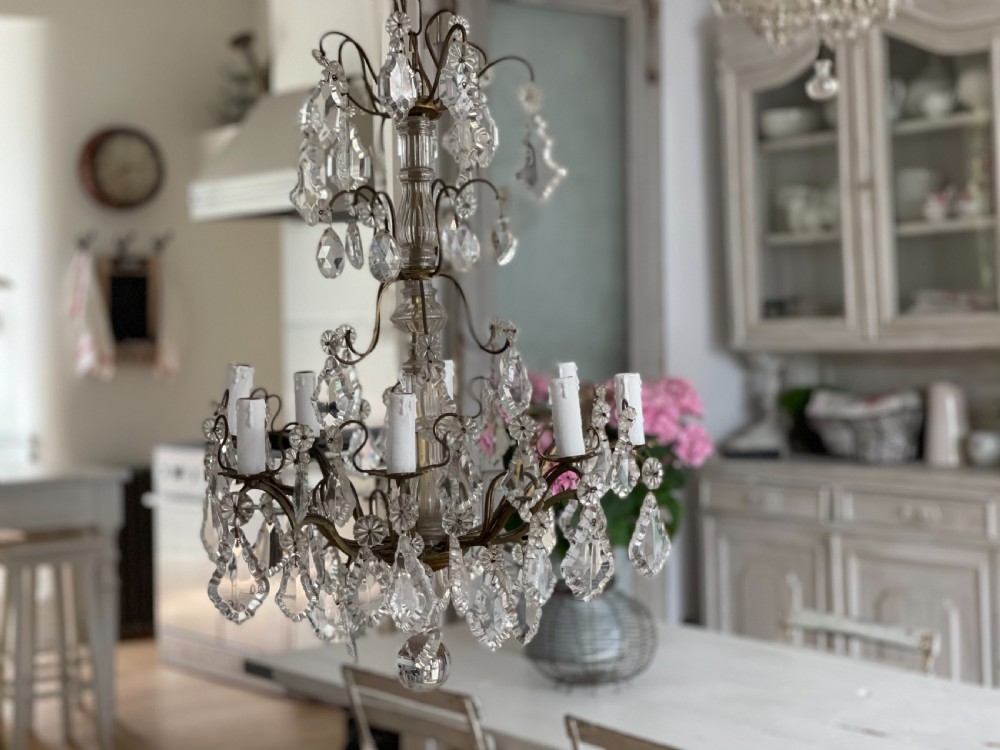 Large 19th century French 6 arm crystal chandelier  View V