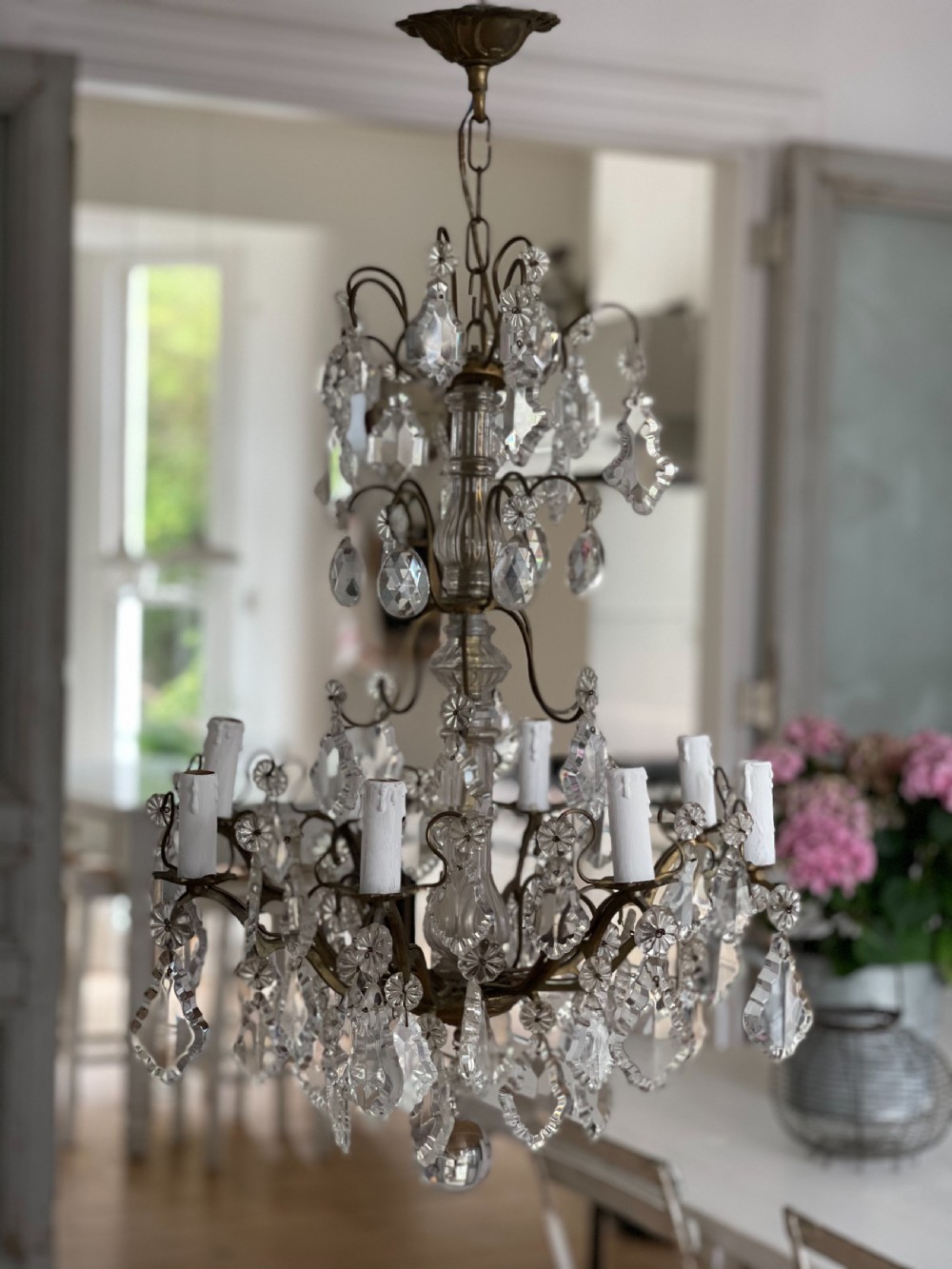 Large 19th century French 6 arm crystal chandelier  View VI