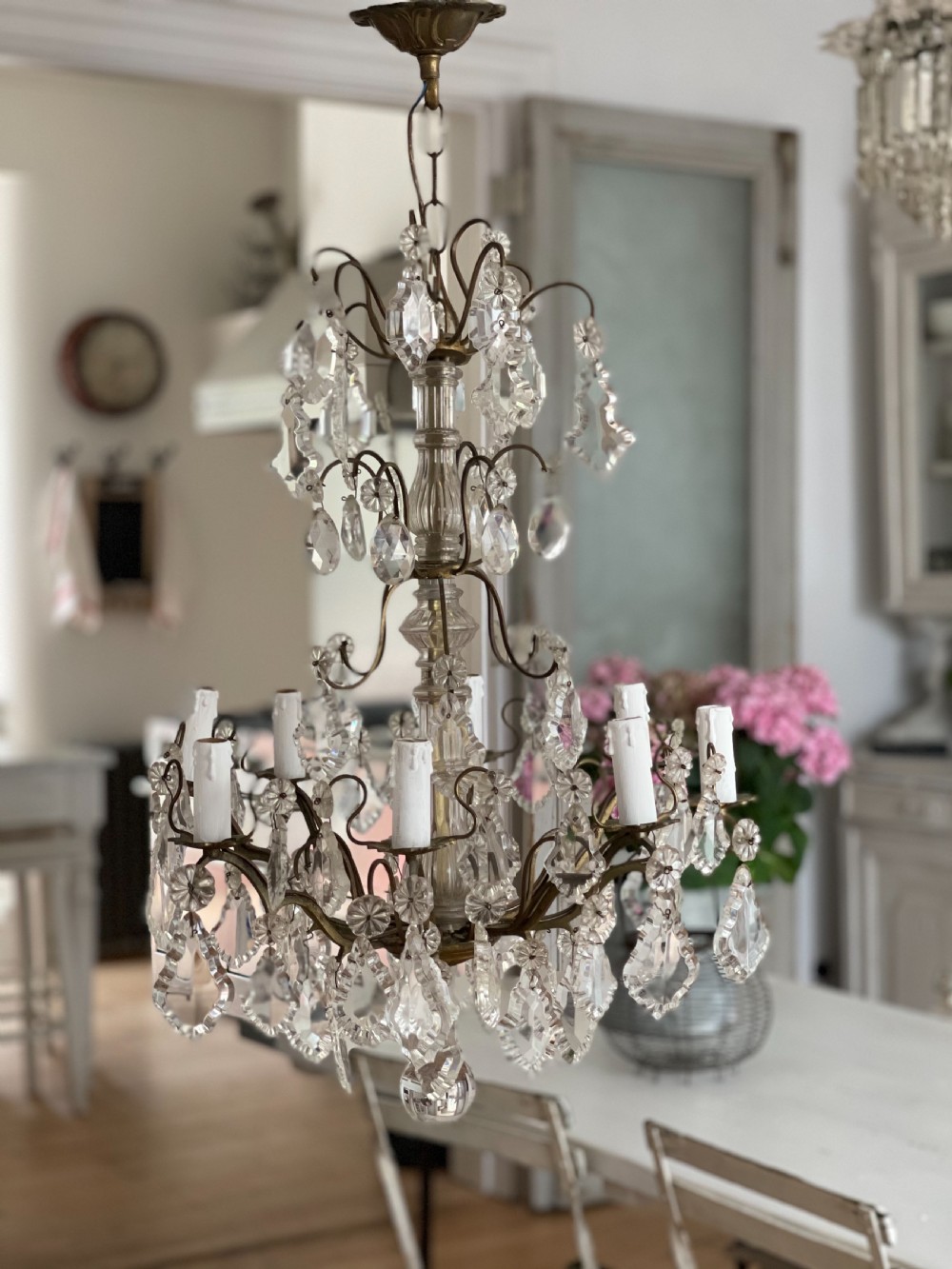 Large 19th century French 6 arm crystal chandelier  View VII