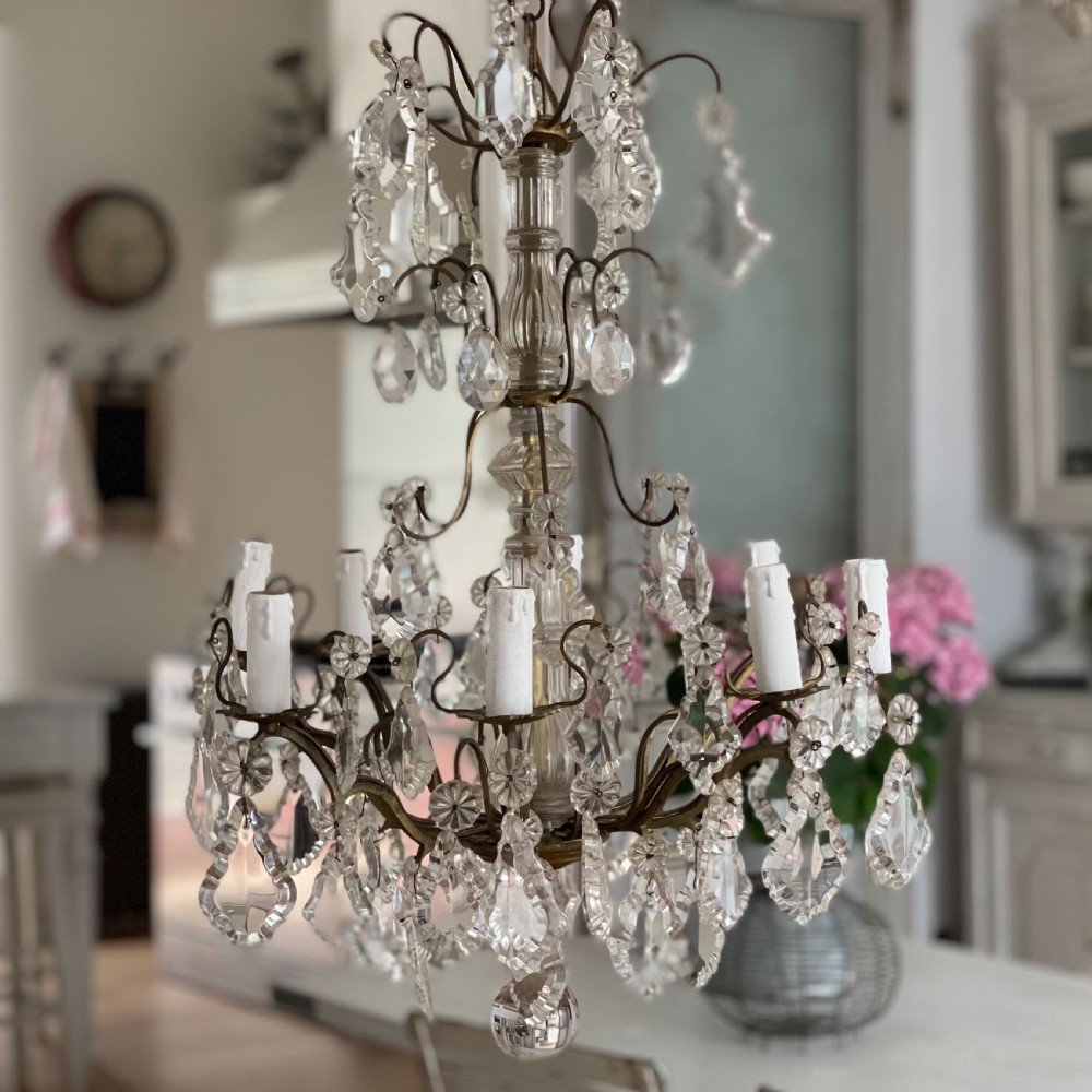 Large 19th century French 6 arm crystal chandelier  View VIII
