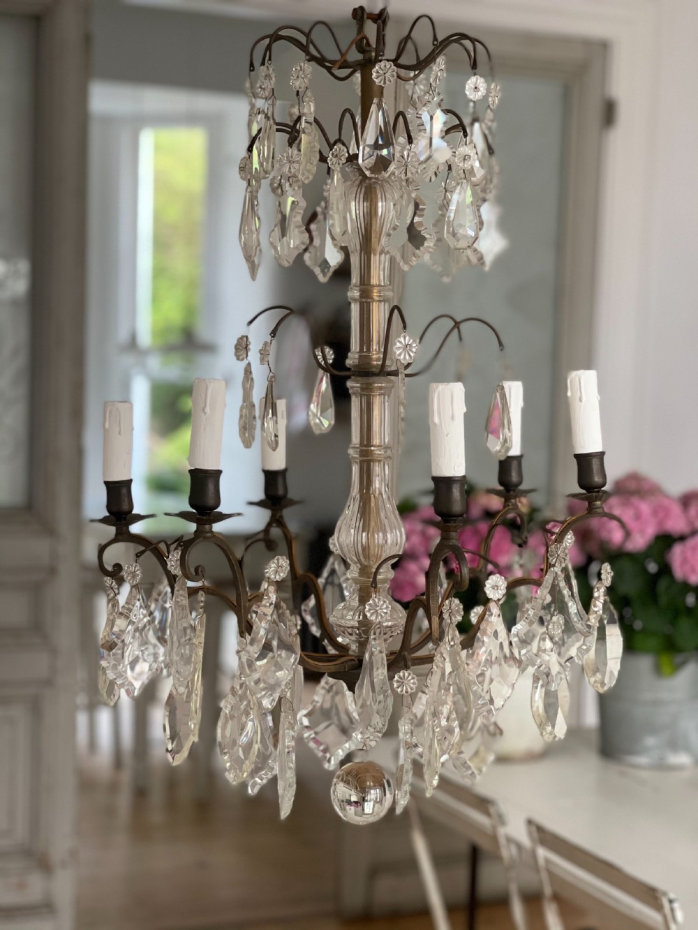 Large 19th century French 6 arm crystal chandelier 