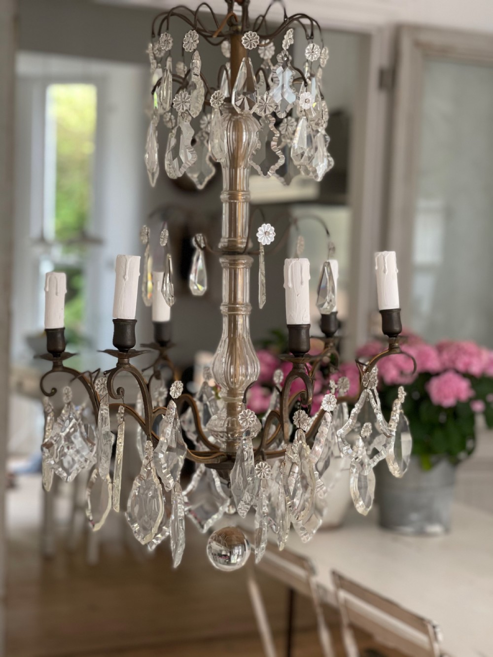 Large 19th century French 6 arm crystal chandelier  View II