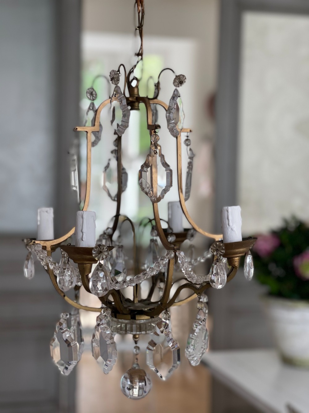 Antique French cage chandelier 