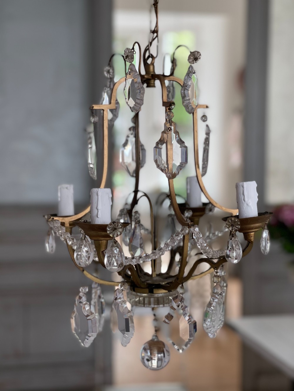 Antique French cage chandelier  View VII