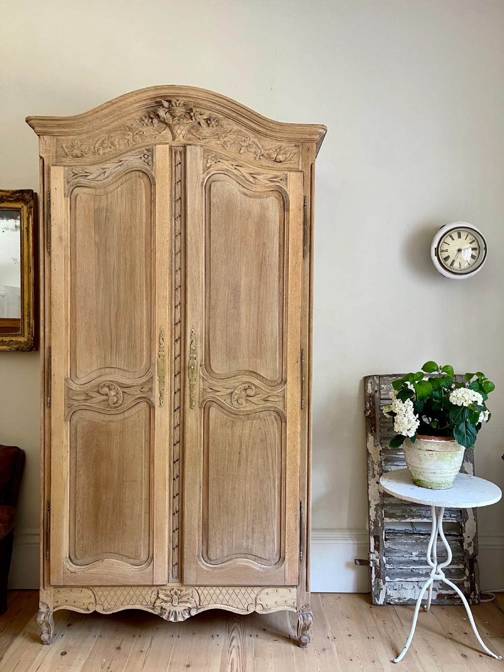 Antique French oak armoire linen press