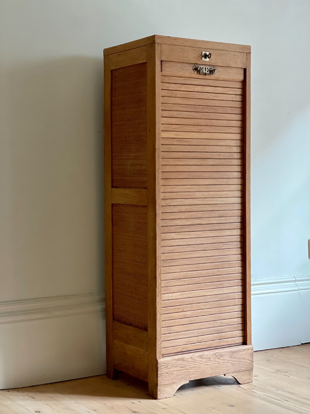 Antique French oak tambour filing cabinet