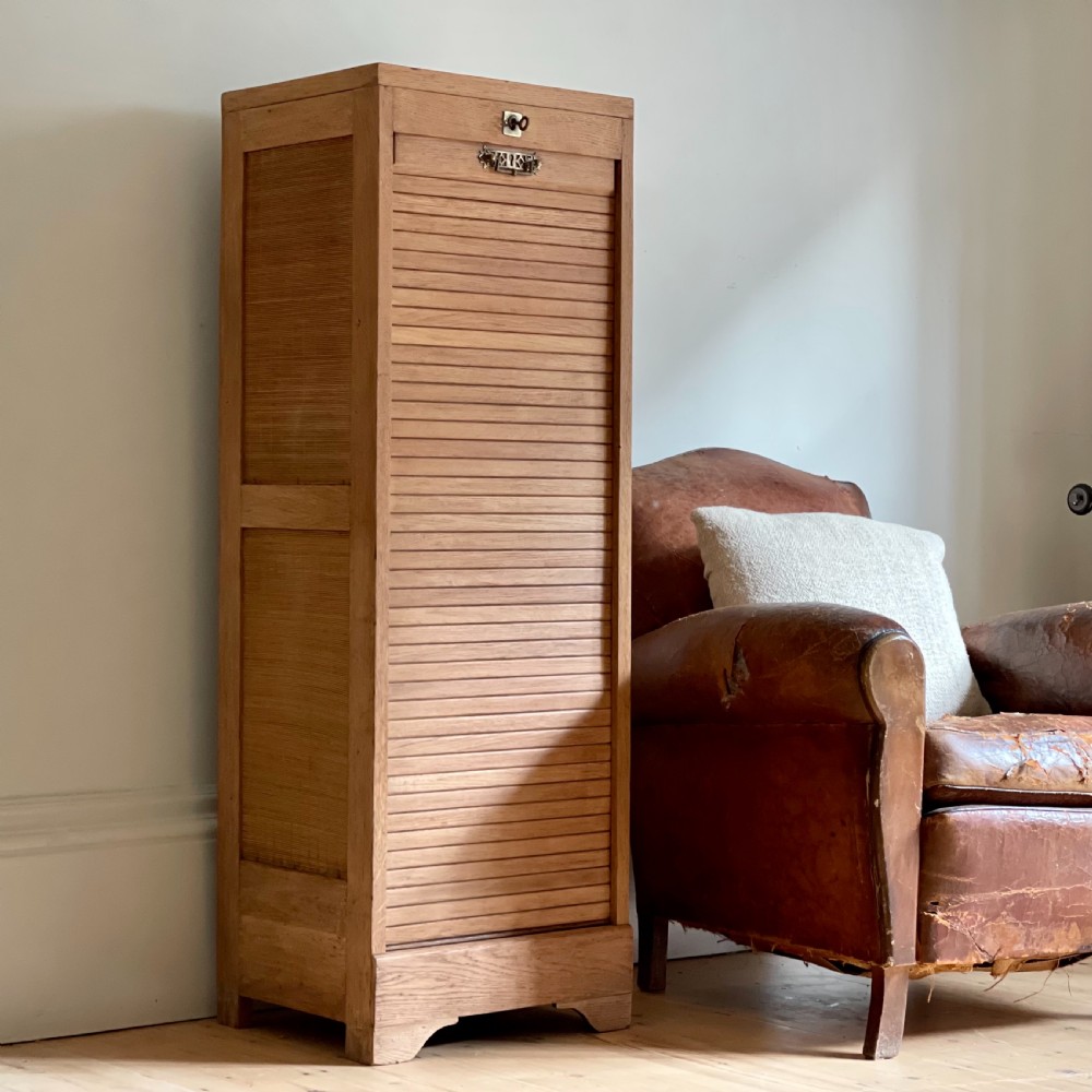 Antique French oak tambour filing cabinet View IV