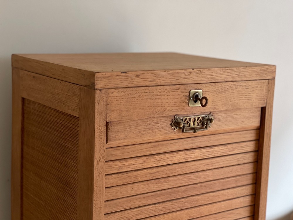 Antique French oak tambour filing cabinet View VI