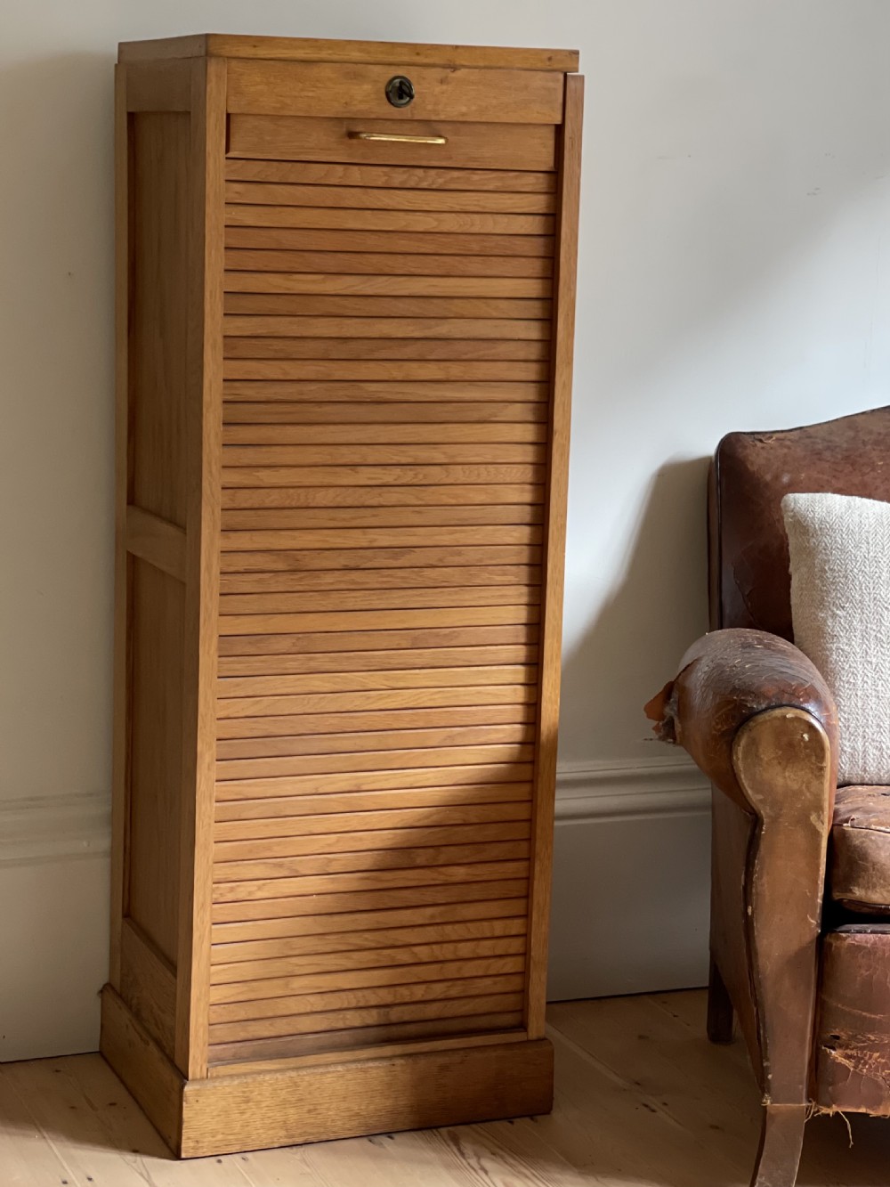 French oak tambour cabinet View II