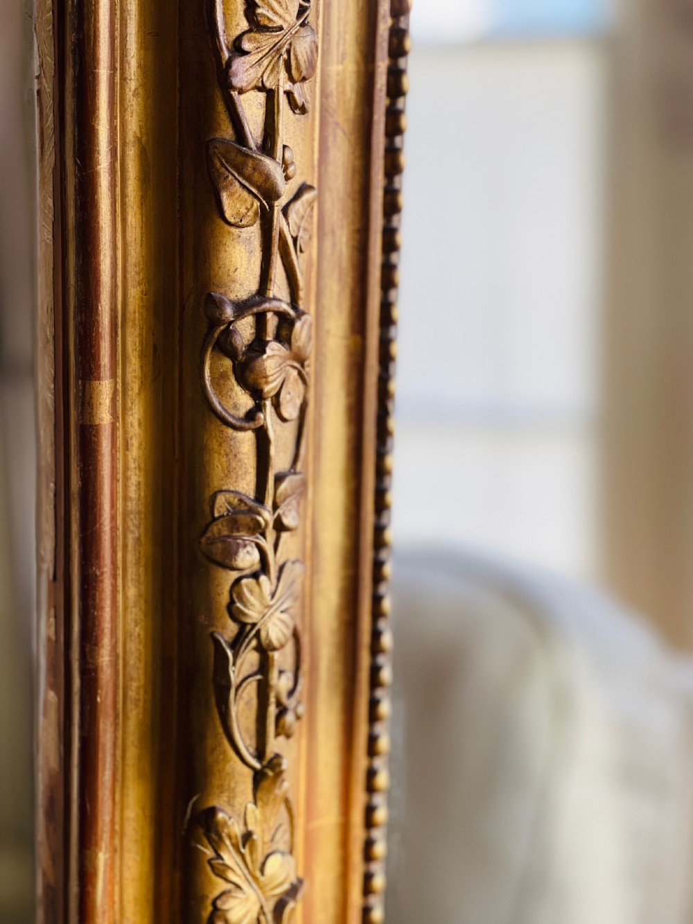 19th century French gilt overmantel mirror - mercury glass View III