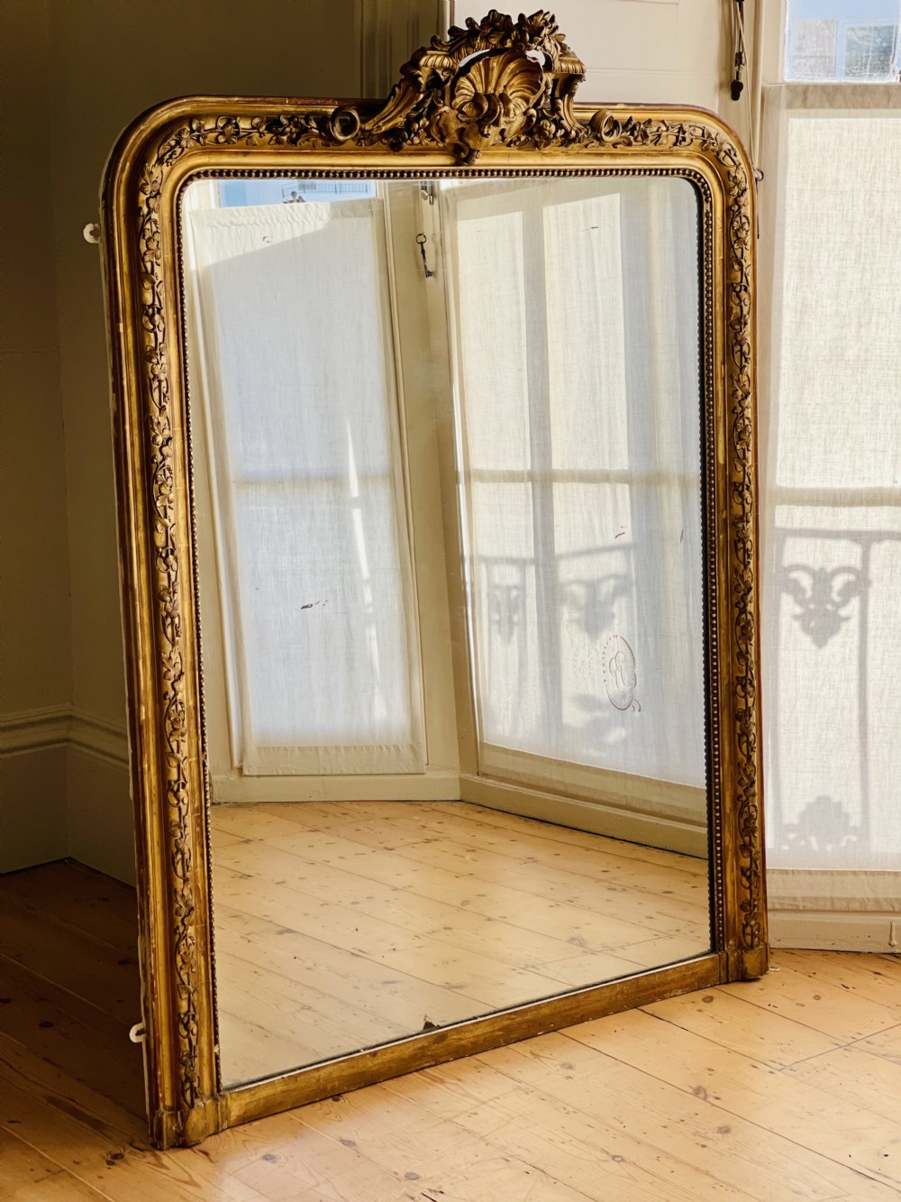 19th century French gilt overmantel mirror - mercury glass