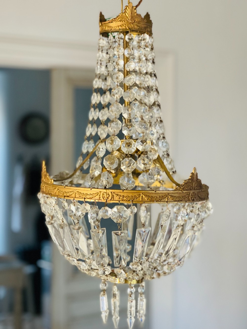 Antique French crystal bag chandelier - rewired 