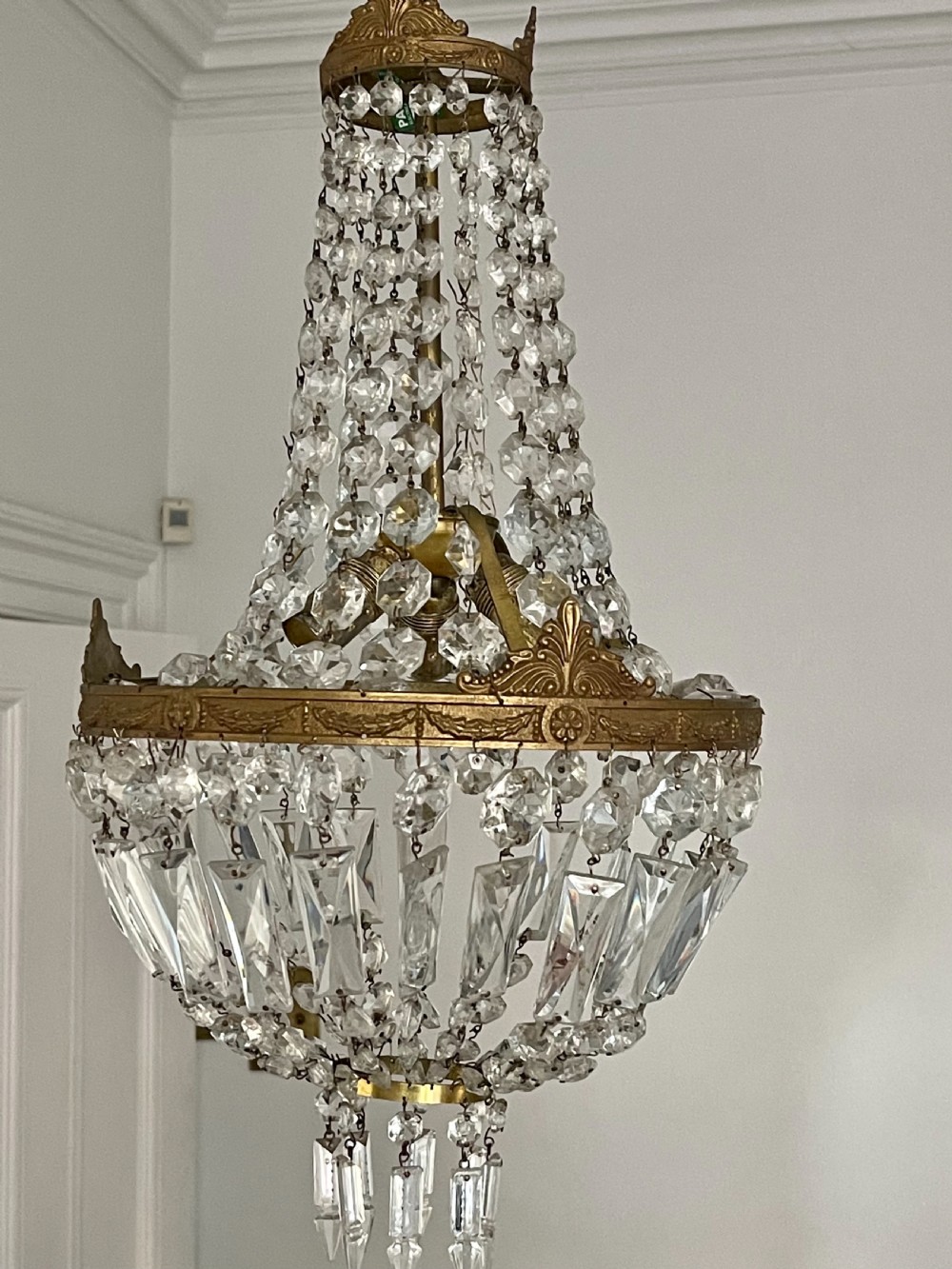 Antique French crystal bag chandelier - rewired  View IV