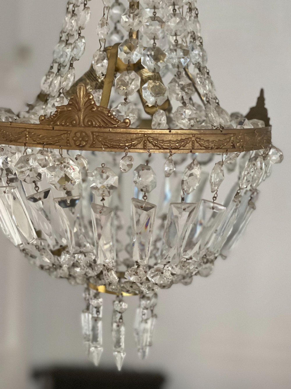 Antique French crystal bag chandelier - rewired  View V