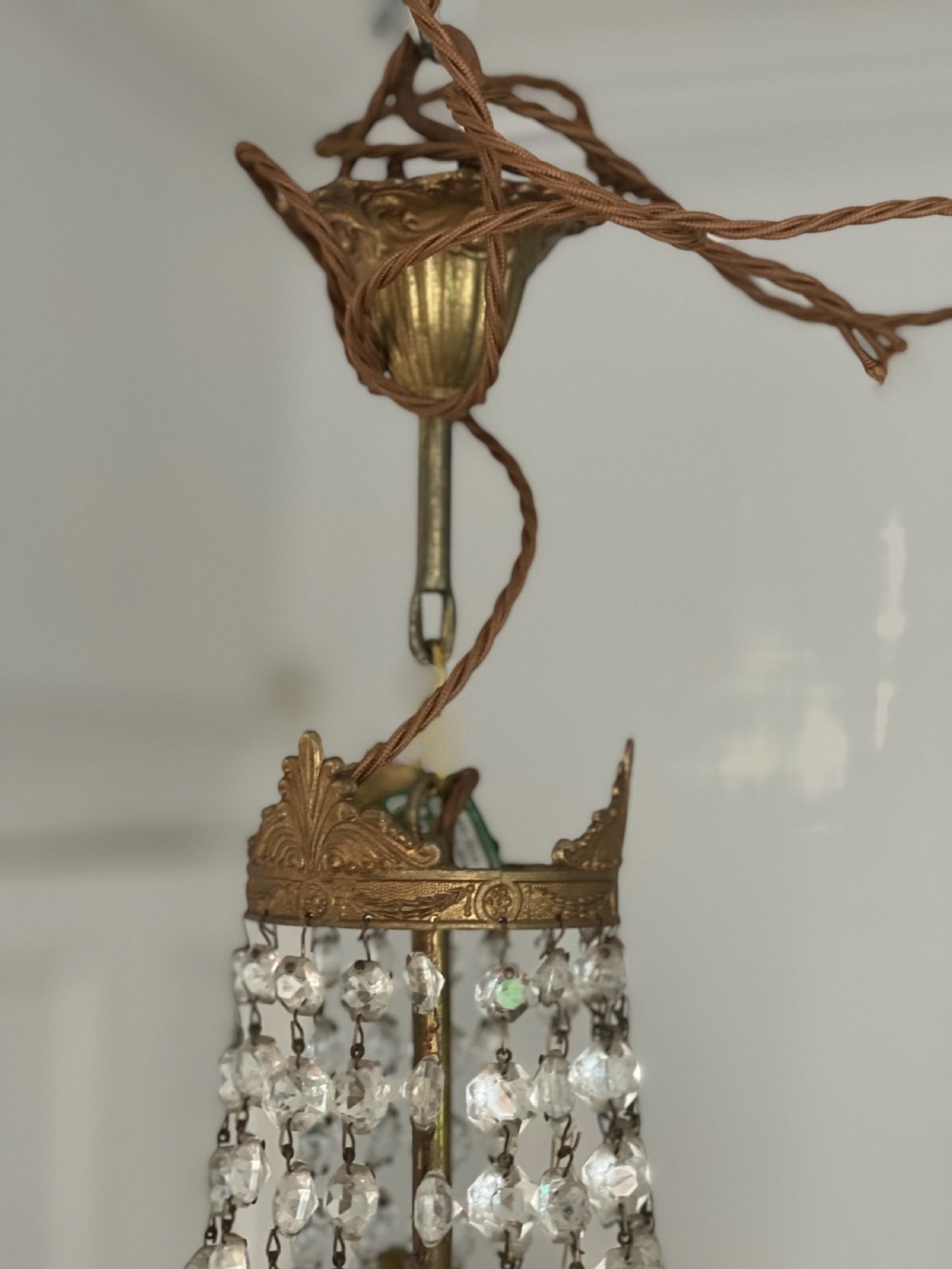 Antique French crystal bag chandelier - rewired  View VII
