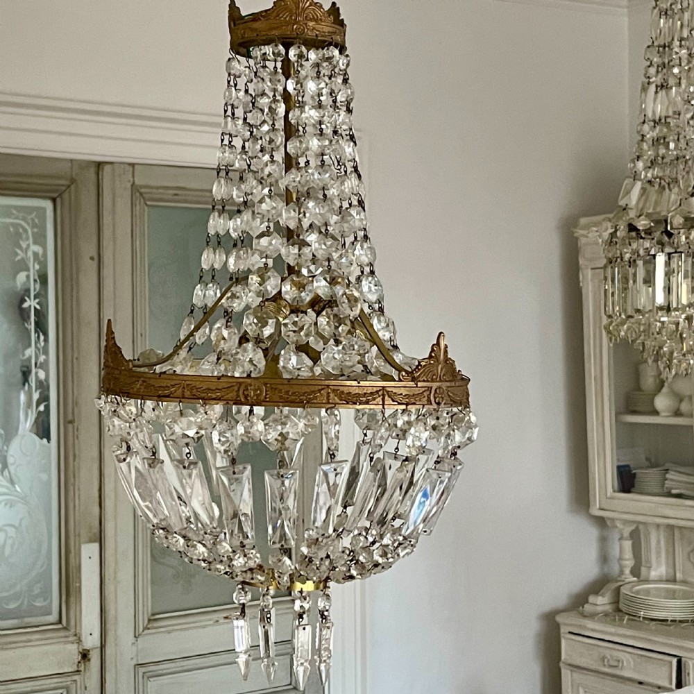 Antique French crystal bag chandelier - rewired  View VIII