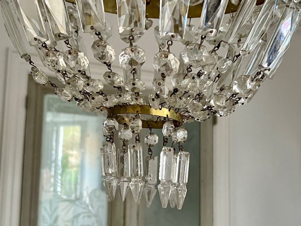 Antique French crystal bag chandelier - rewired  View IX