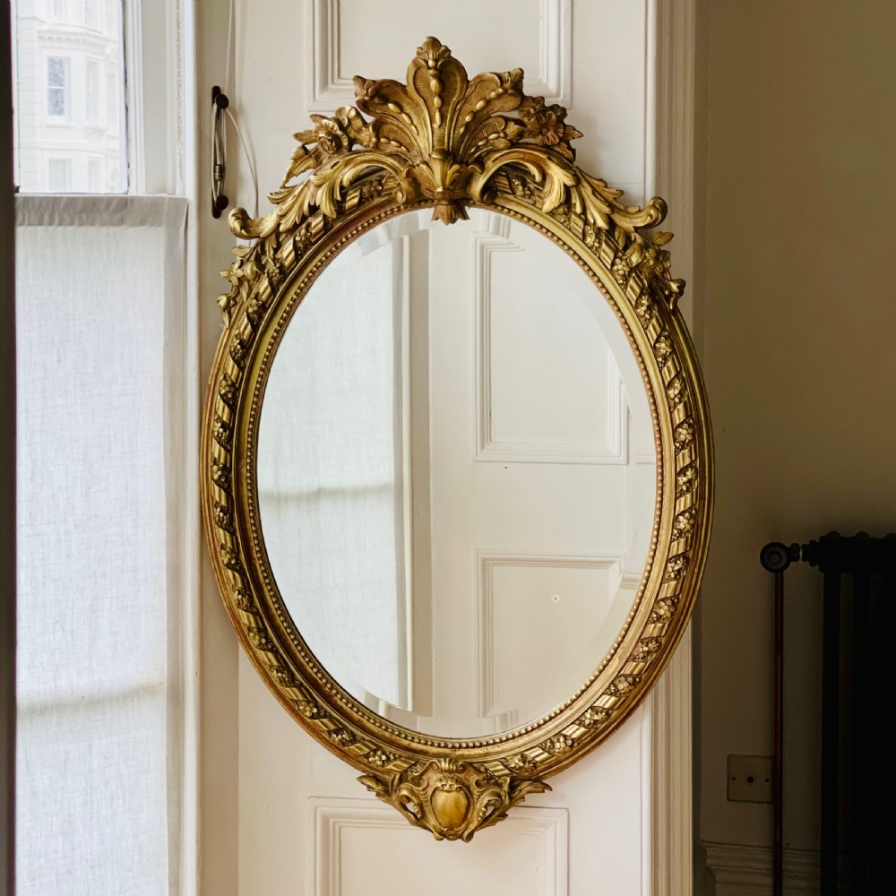 Antique French gilt oval mirror View V