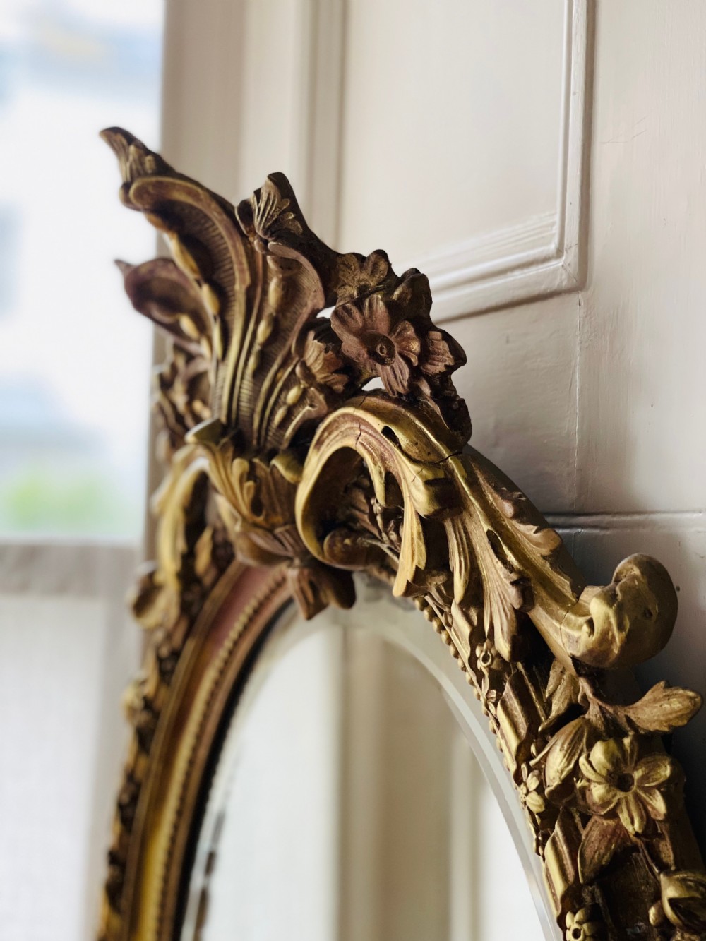 Antique French gilt oval mirror View IX