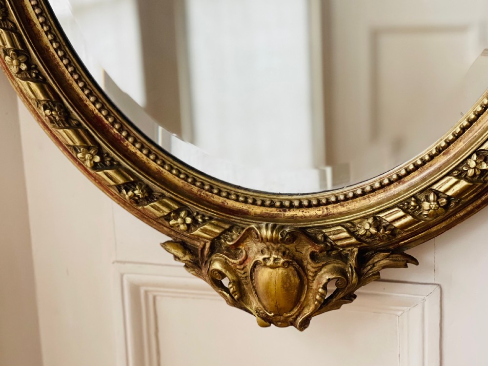 Antique French gilt oval mirror View X