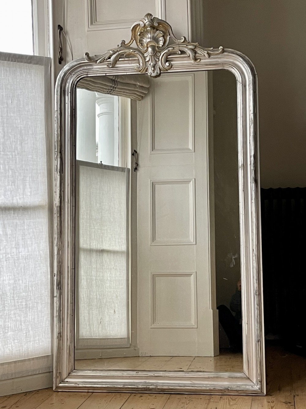 Antique French Louis XV silver gilt mirror