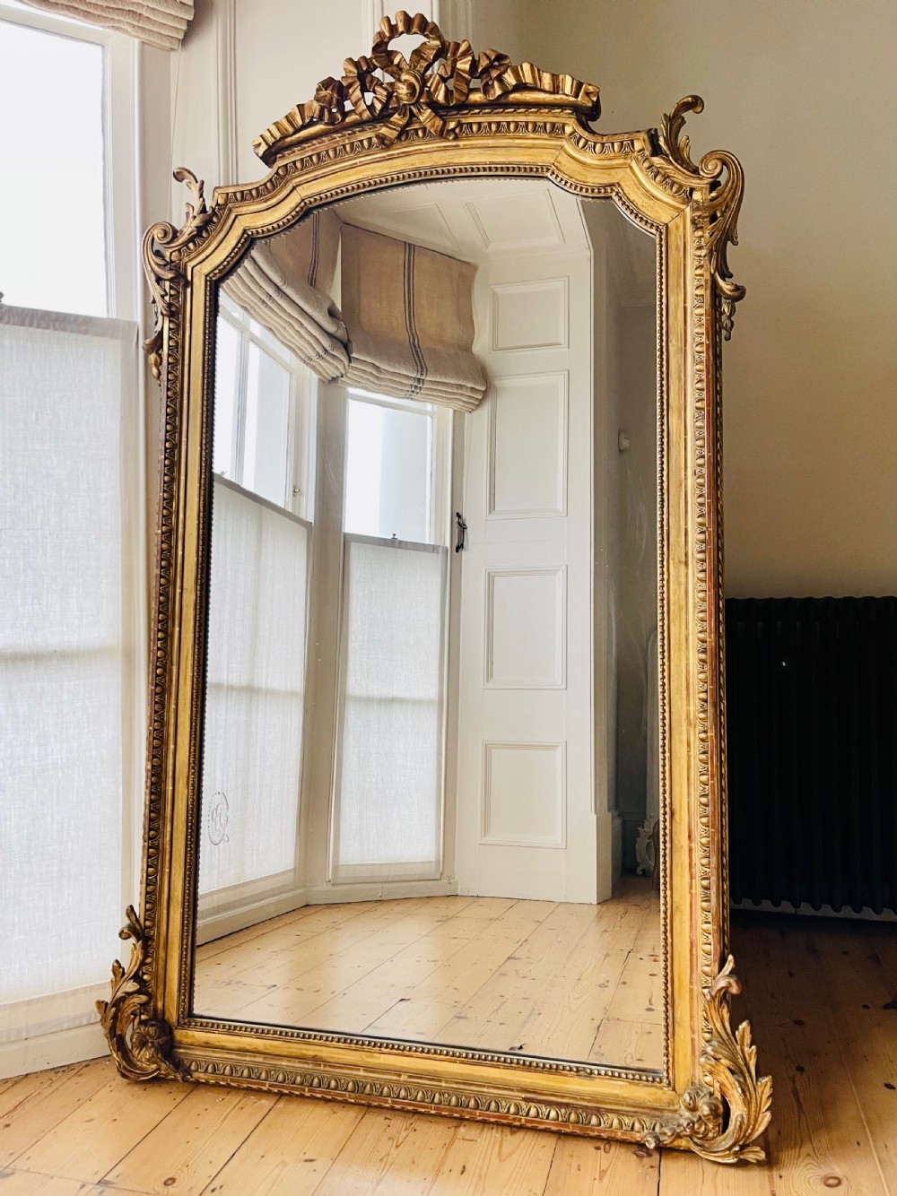 19th century French gilt leaner mirror - mercury glass