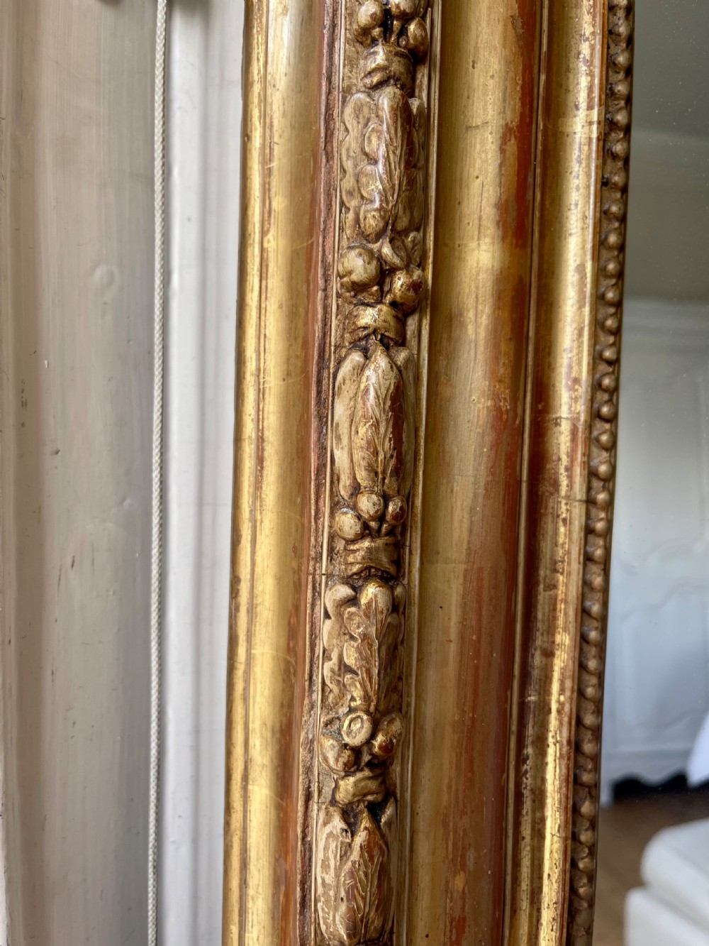 Antique French gilt Louis XVI mirror - mercury glass View II