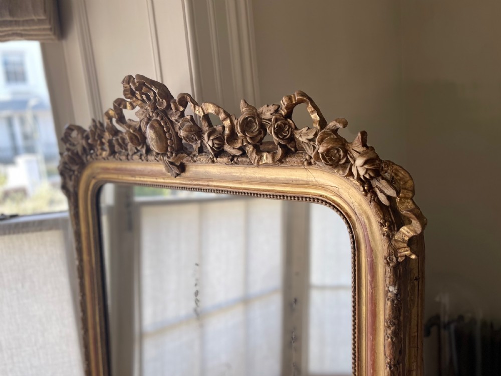 Antique French gilt Louis XVI mirror - mercury glass View III